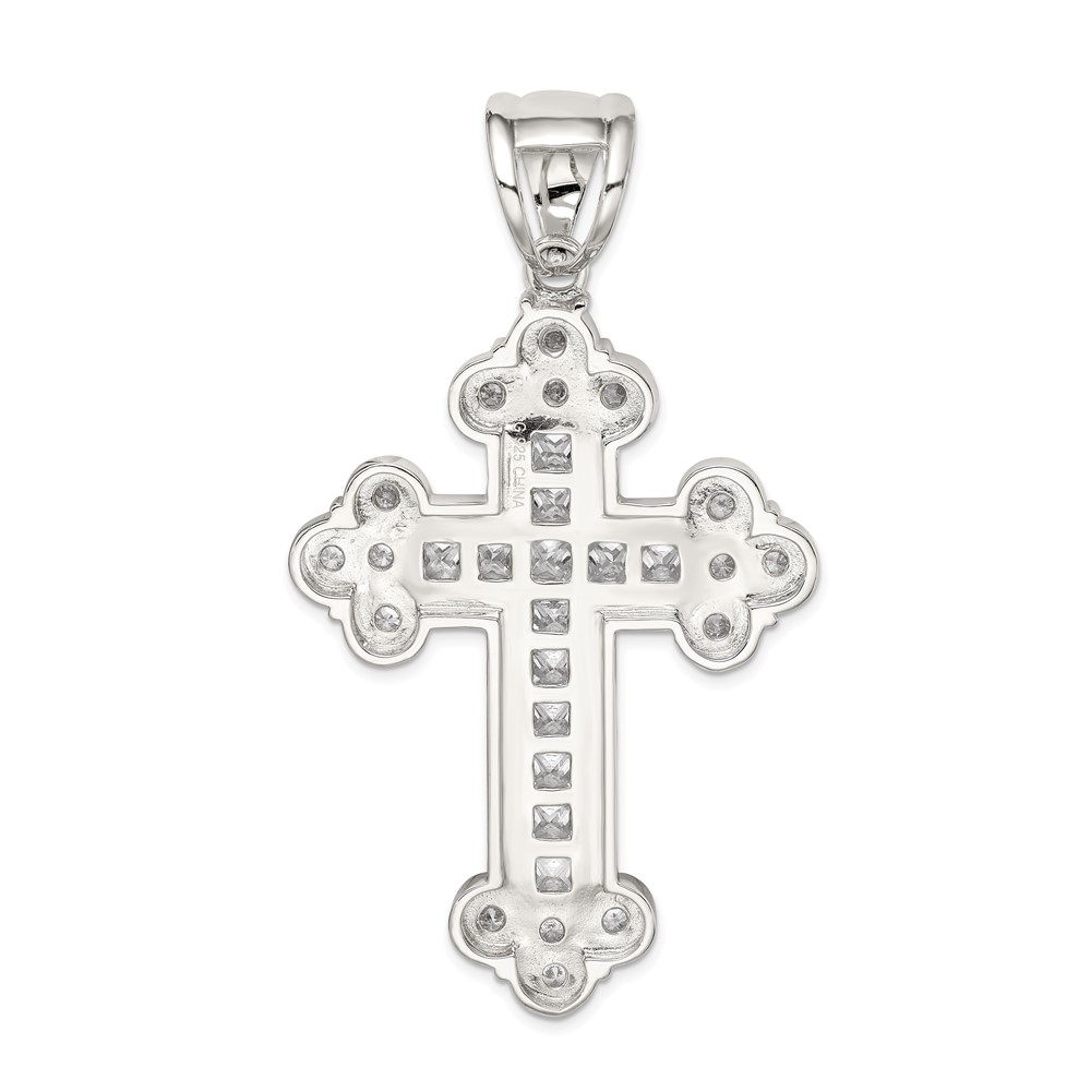 Sterling Silver Rhodium-plated CZ Budded Cross Pendant (QC5329)