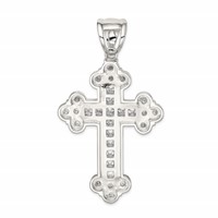 Sterling Silver Rhodium-plated CZ Budded Cross Pendant view 4