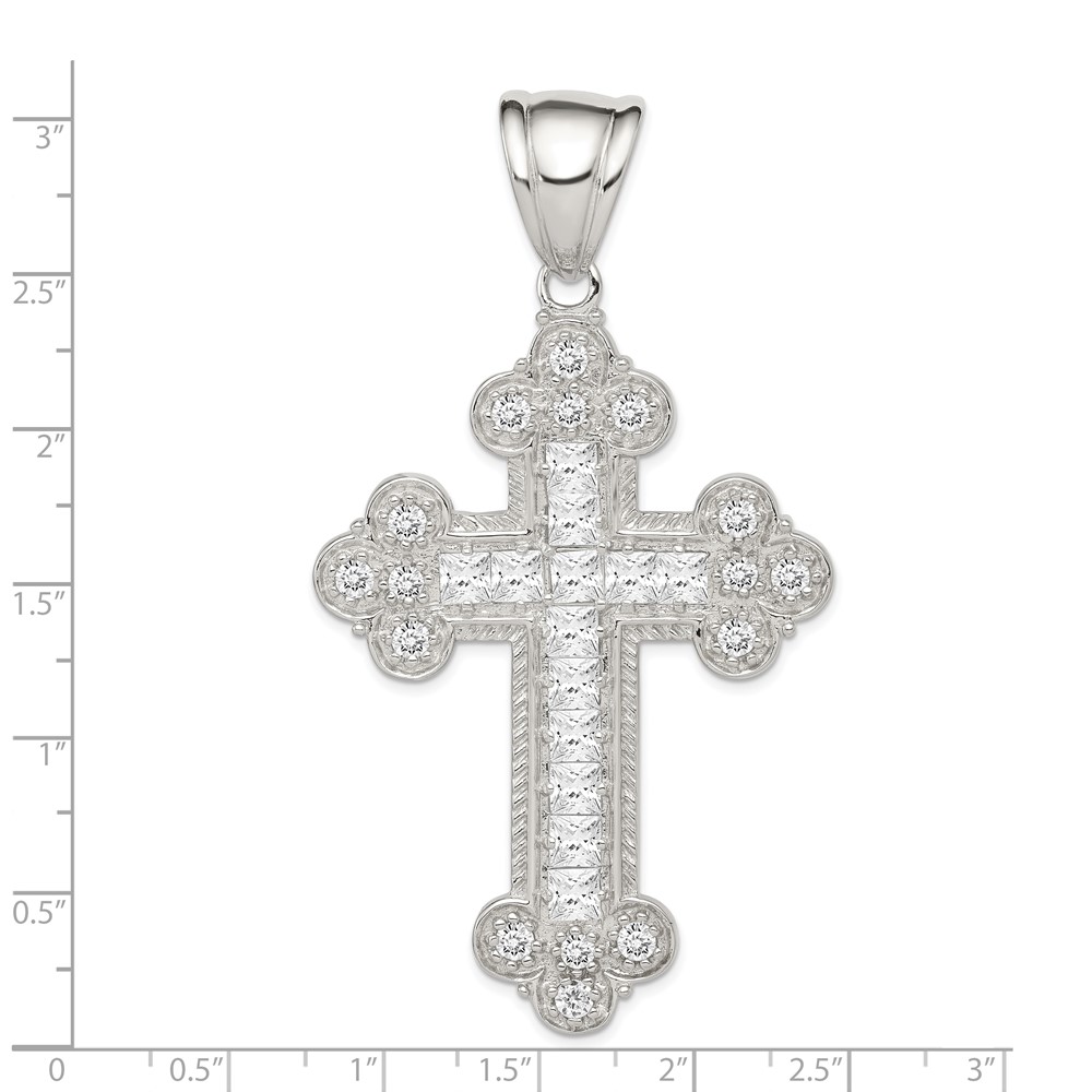 Sterling Silver Rhodium-plated CZ Budded Cross Pendant (QC5329)