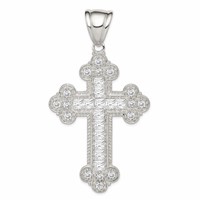 Sterling Silver Rhodium-plated CZ Budded Cross Pendant view 1
