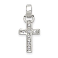 Sterling Silver Rhodium-plated CZ Latin Cross Pendant view 1