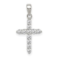 Sterling Silver Rhodium-plated CZ Cross Pendant view 1
