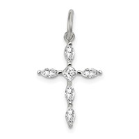 Sterling Silver Rhodium-plated CZ Cross Charm view 1