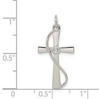 Sterling Silver Rhodium-plated CZ Cross Pendant view 3