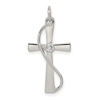 Sterling Silver Rhodium-plated CZ Cross Pendant view 1