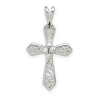 Sterling Silver Rhodium-plated CZ Passion Cross Pendant view 1