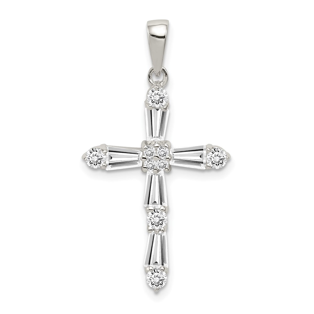 Sterling Silver Rhodium-plated CZ Cross Pendant