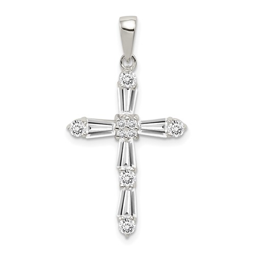 Sterling Silver Rhodium-plated CZ Cross Pendant