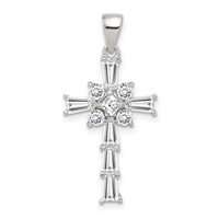 Sterling Silver Rhodium Plated CZ Latin Cross Pendant view 1