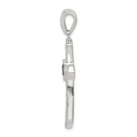 Sterling Silver Rhodium-plated Blue CZ Center & CZ Passion Cross Pendant view 2