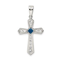 Sterling Silver Rhodium-plated Blue CZ Center & CZ Passion Cross Pendant view 4