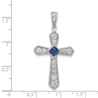 Sterling Silver Rhodium-plated Blue CZ Center & CZ Passion Cross Pendant view 3