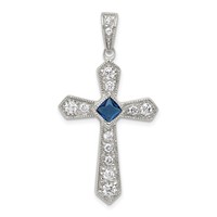 Sterling Silver Rhodium-plated Blue CZ Center & CZ Passion Cross Pendant view 1
