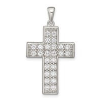 Sterling Silver Rhodium-plated CZ Latin Cross Pendant view 1