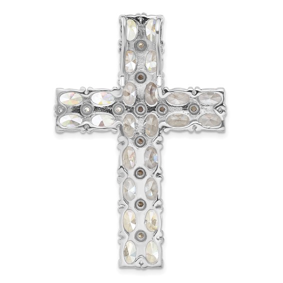 Sterling Silver Polished Fancy CZ Latin Cross Slide