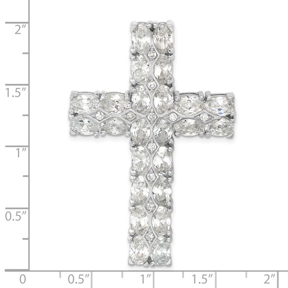 Sterling Silver Polished Fancy CZ Latin Cross Slide