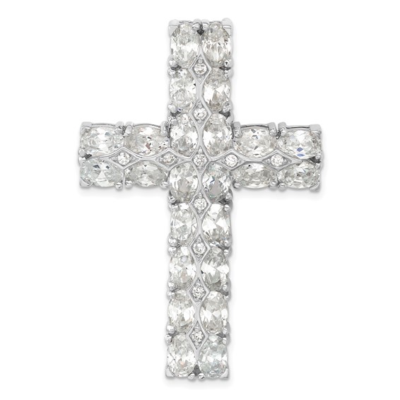 Sterling Silver Polished Fancy CZ Latin Cross Slide