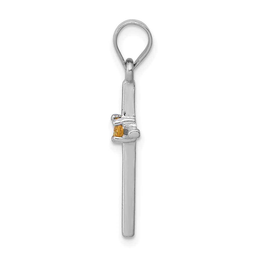 Sterling Silver Rhodium-platedCitrine Cross Pendant (QC5380)