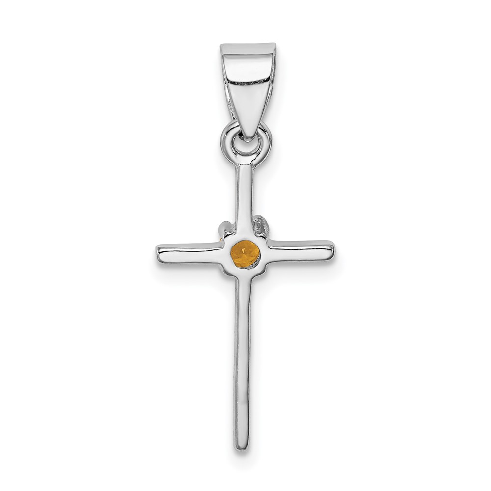 Sterling Silver Rhodium-platedCitrine Cross Pendant (QC5380)
