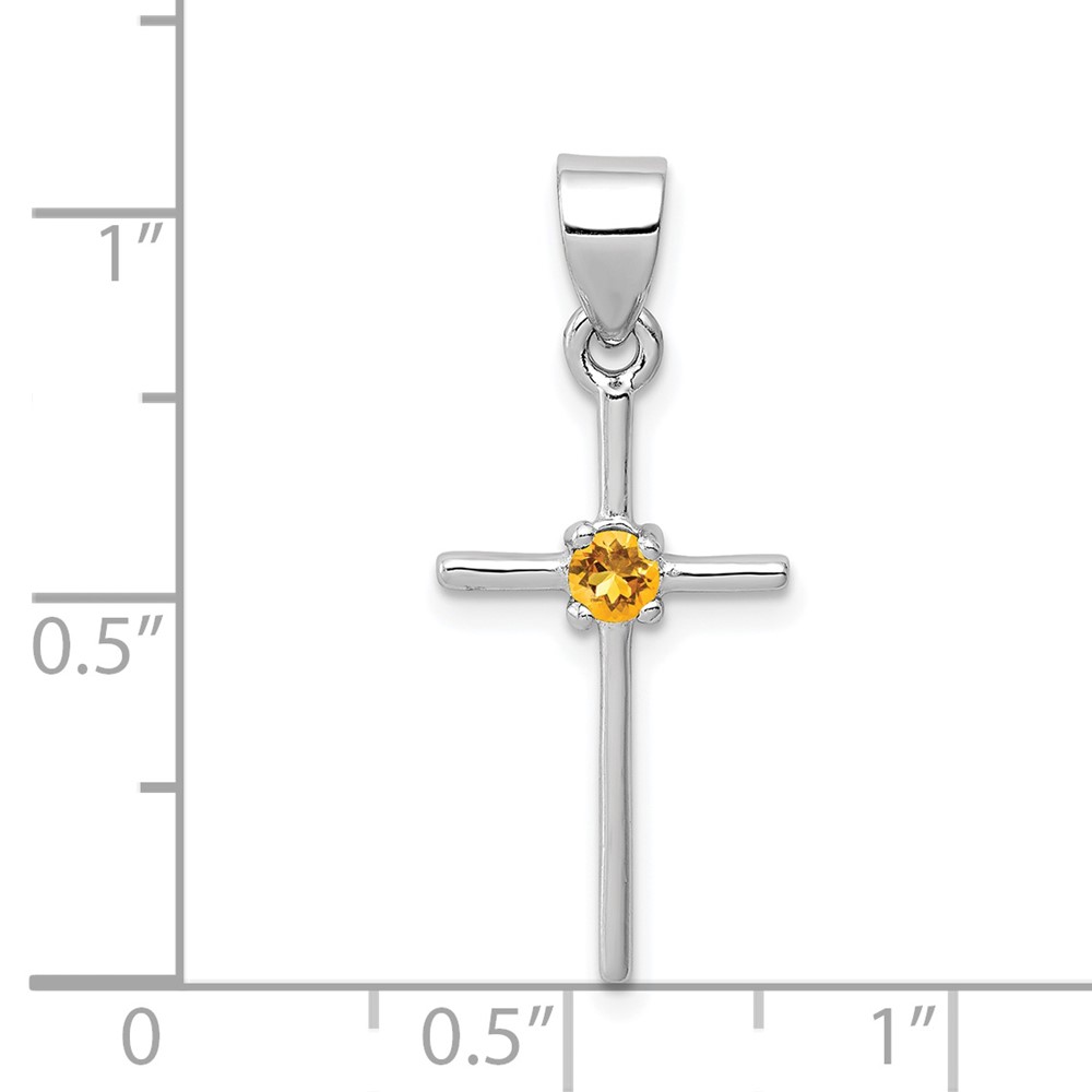 Sterling Silver Rhodium-platedCitrine Cross Pendant (QC5380)
