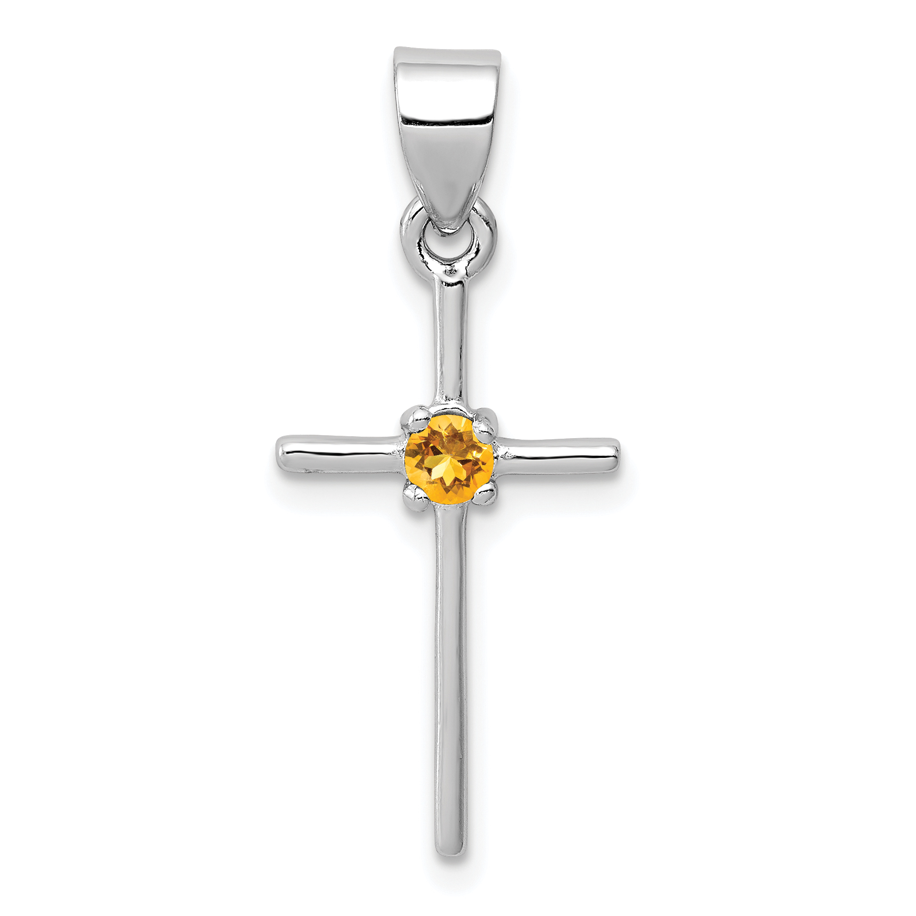 Sterling Silver Rhodium-platedCitrine Cross Pendant (QC5380)