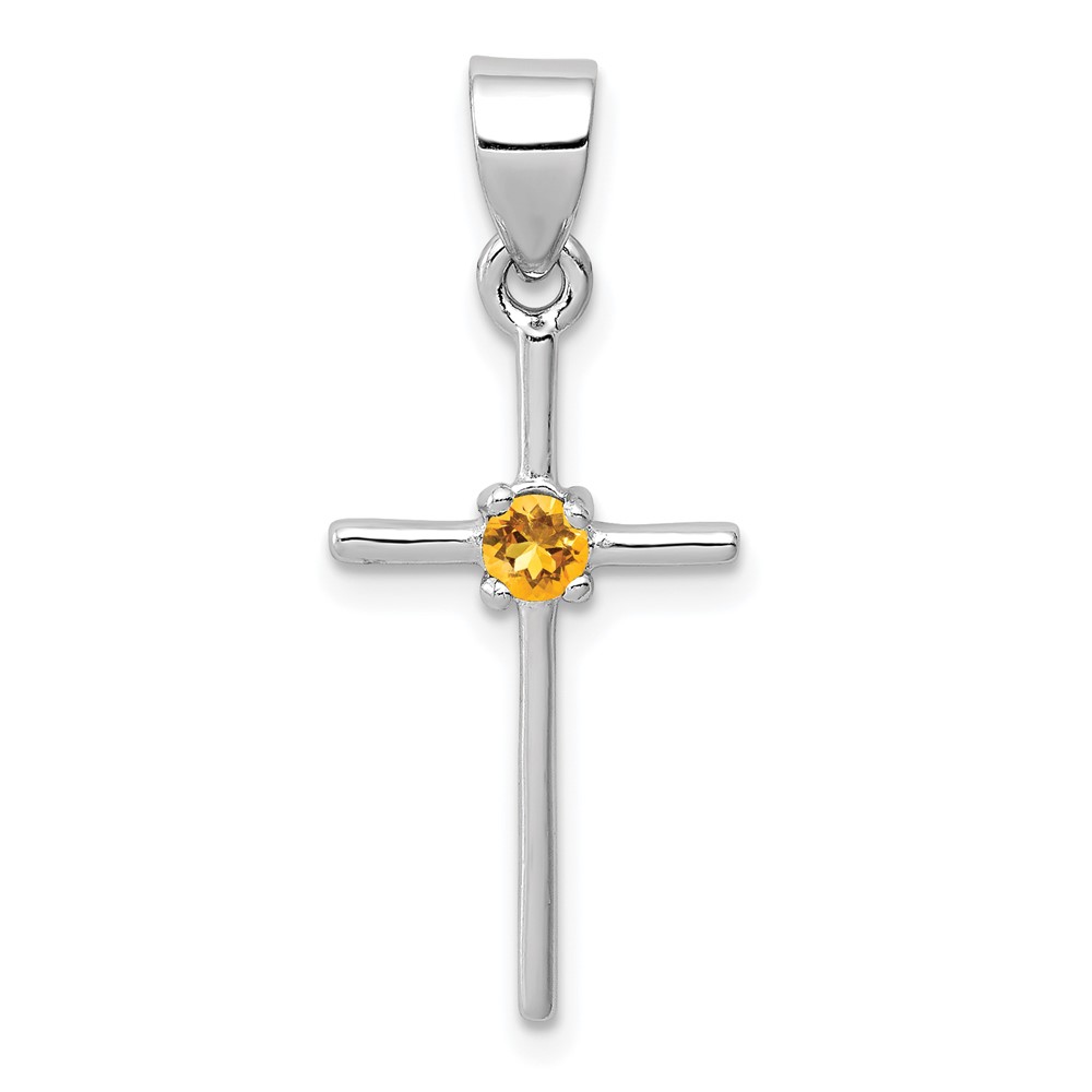 Sterling Silver Rhodium-platedCitrine Cross Pendant (QC5380)