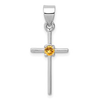 Sterling Silver Rhodium-platedCitrine Cross Pendant view 1