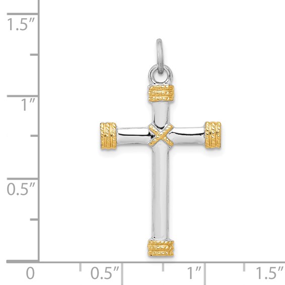 Sterling Silver Platinum-plated & 18k Gold-plated Rope Cross Pendant