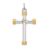 Sterling Silver Platinum-plated & 18K Gold-plated Rope Cross Pendant view 1