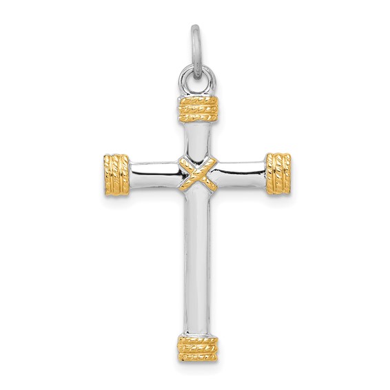 Sterling Silver Platinum-plated & 18k Gold-plated Rope Cross Pendant