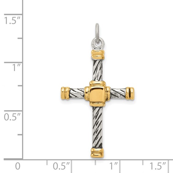 Sterling Silver Antiqued & 18k Gold - plated Cross Pendant