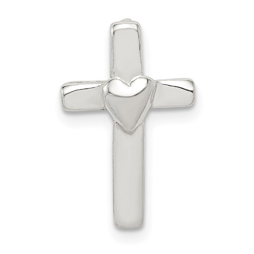 Sterling Silver Cross Pendant with Heart in the Center Chain Slide