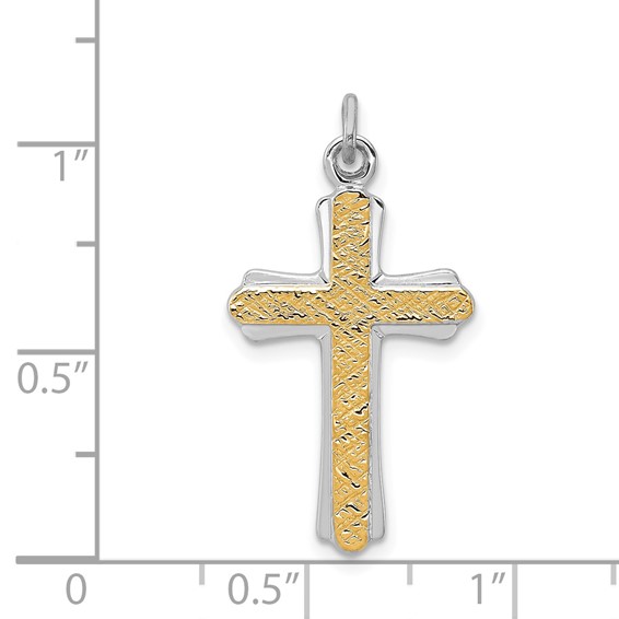Sterling Silver Platinum-plated & 18k Gold-plated Cross Charm