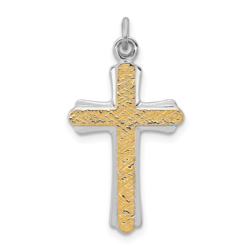 Sterling Silver Platinum-plated & 18K Gold-plated Cross Charm