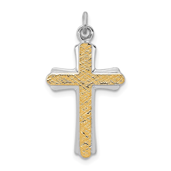 Sterling Silver Platinum-plated & 18k Gold-plated Cross Charm