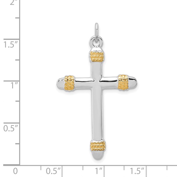 Sterling Silver Platinum-plated & 18k Gold-plated Rope Cross Pendant