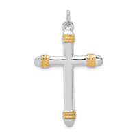 Sterling Silver Platinum-plated & 18K Gold-plated Rope Cross Pendant view 1