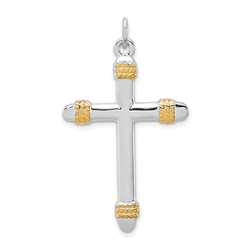 Sterling Silver Platinum-plated & 18K Gold-plated Rope Cross Pendant