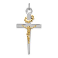 Sterling Silver Platinum-plated & 18K Gold-plated Crucifix Pendant view 1