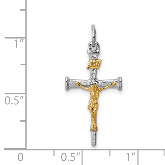 Sterling Silver Platinum-plated & 18k Gold-plated Crucifix Charm