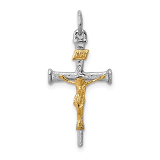 Sterling Silver Platinum-plated & 18k Gold-plated Crucifix Charm