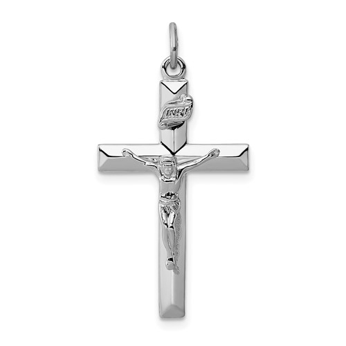 Sterling Silver Platinum-plated Inri Crucifix Pendant