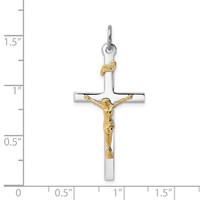 Sterling Silver Platinum-plated & 18K Gold-plated Crucifix Pendant view 4
