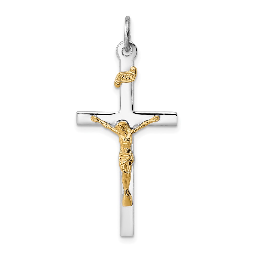 Sterling Silver Platinum-plated & 18K Gold-plated Crucifix Pendant