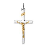 Sterling Silver Platinum-plated & 18K Gold-plated Crucifix Pendant view 1