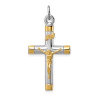 Sterling Silver Platinum-plated & 18K Gold-plated Crucifix Pendant view 1