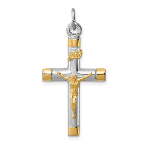 Sterling Silver Platinum-plated & 18K Gold-plated Crucifix Pendant