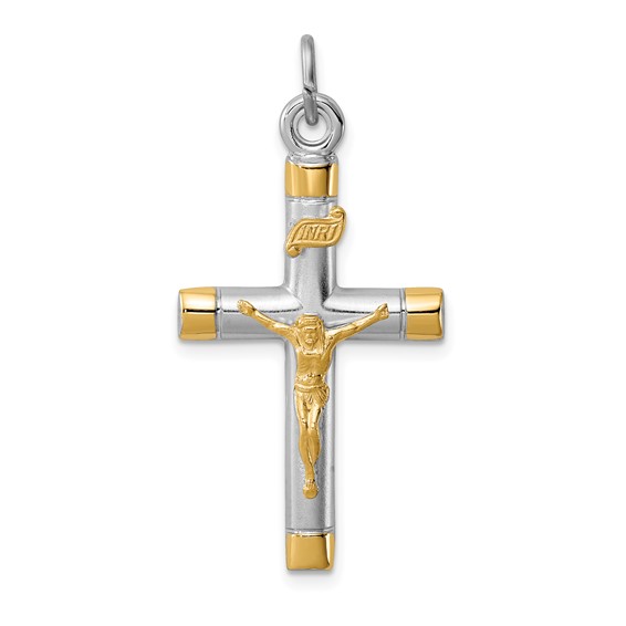 Sterling Silver Platinum-plated & 18k Gold-plated Crucifix Pendant