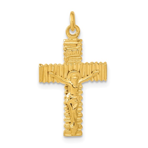 Sterling Silver & 24k Gold-plated Polished & Textured INRI Crucifix Charm