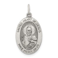 Sterling Silver Antiqued Sacred Heart of Jesus Medal view 1